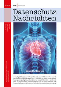 Titelbild der DANA-Ausgabe 2/2024, Schwerpunktthema "Gesundheitsdaten", zu sehen ist ein Röntgenbild eines menschlichen Oberkörpers in blau mit einem hervorgehobenen Bild des Herzens in rosa